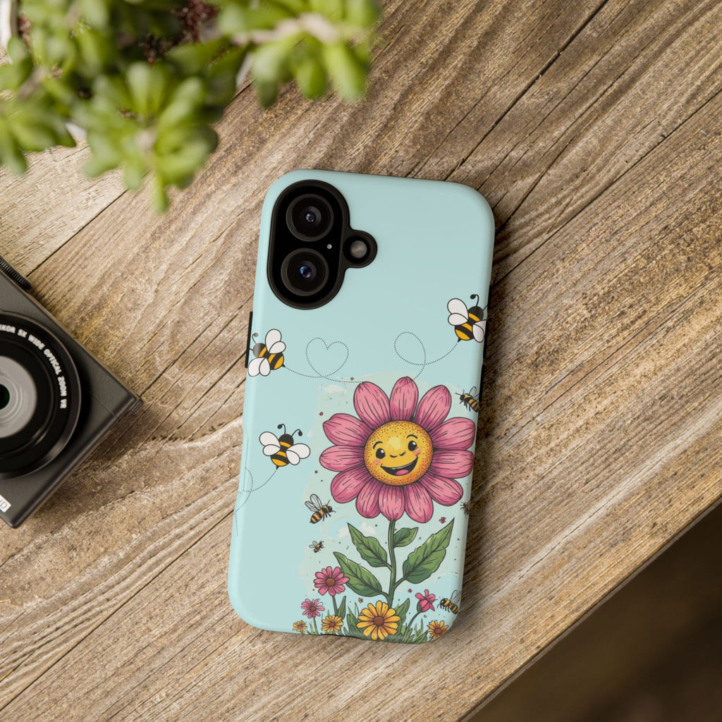 Cute Bee & Smiley Flower Phone Case — Floral Garden Protective Cover