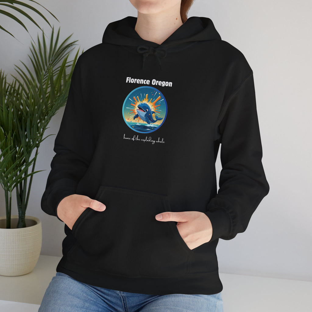 Florence Oregon Exploding Whale Hoodie — Scenic Beach Sunset Graphic Hooded Sweatshirt