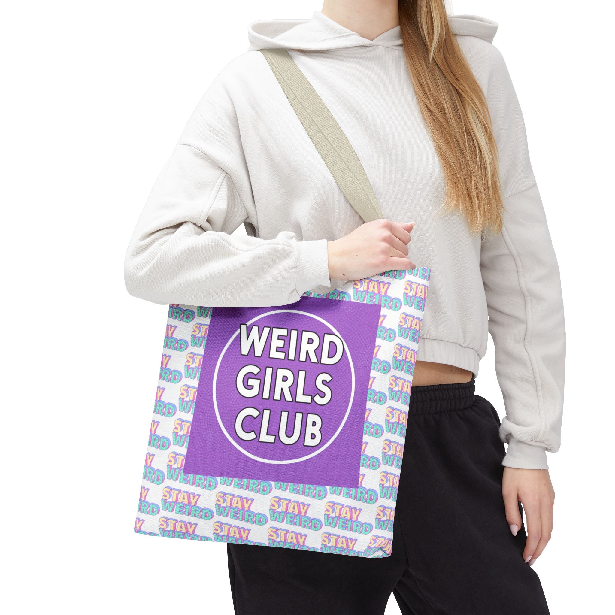Weird Girls Club Tote Bag – 'Stay Weird' Pattern All-Over Print