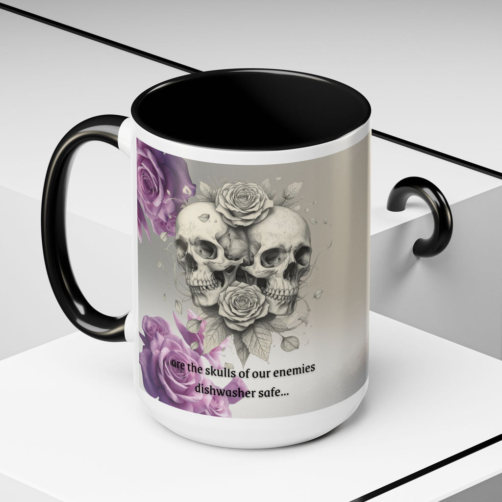 Coffee Mug — 'Waiting For A Friend' Purple Roses & Skull Accent