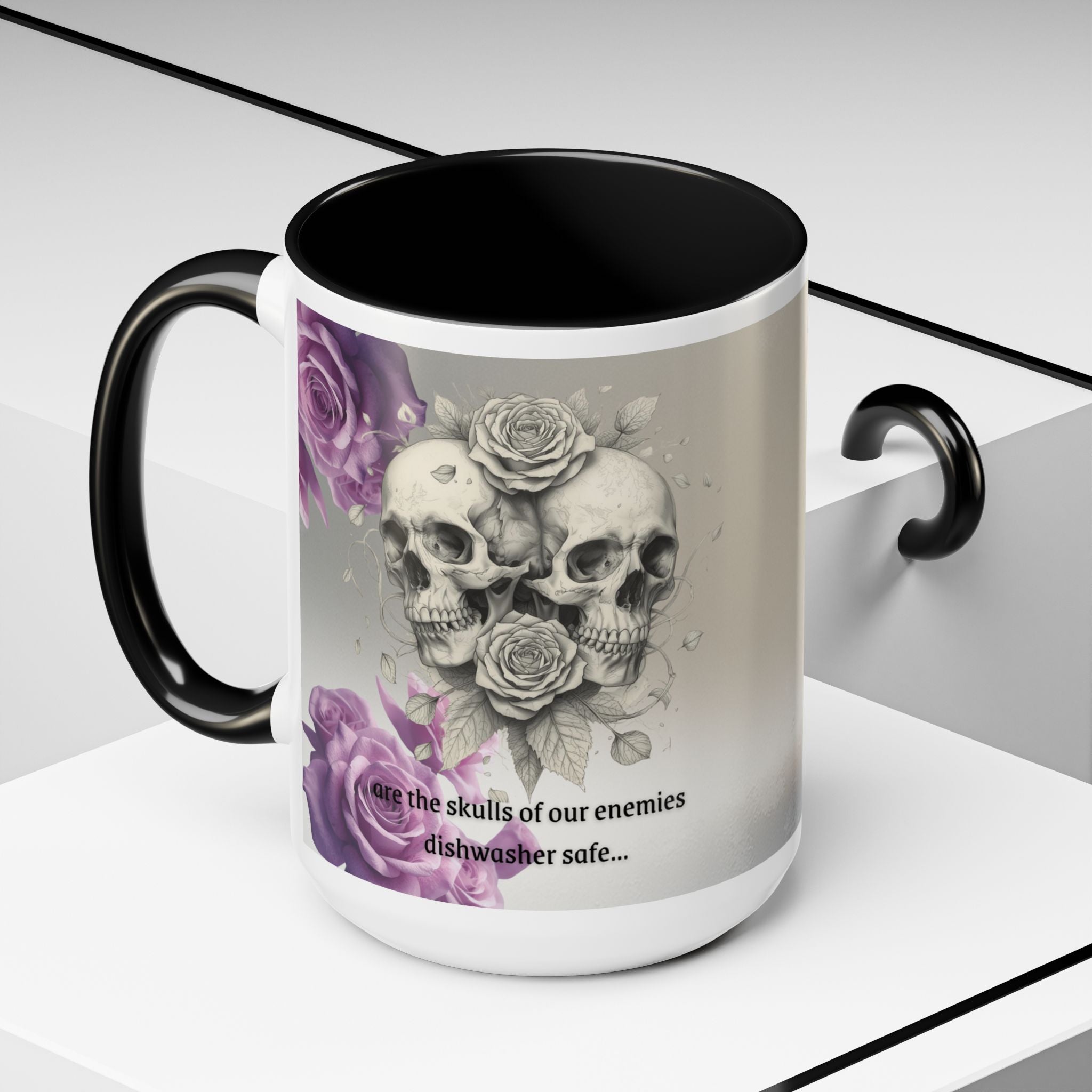 Coffee Mug — 'Waiting For A Friend' Purple Roses & Skull Accent
