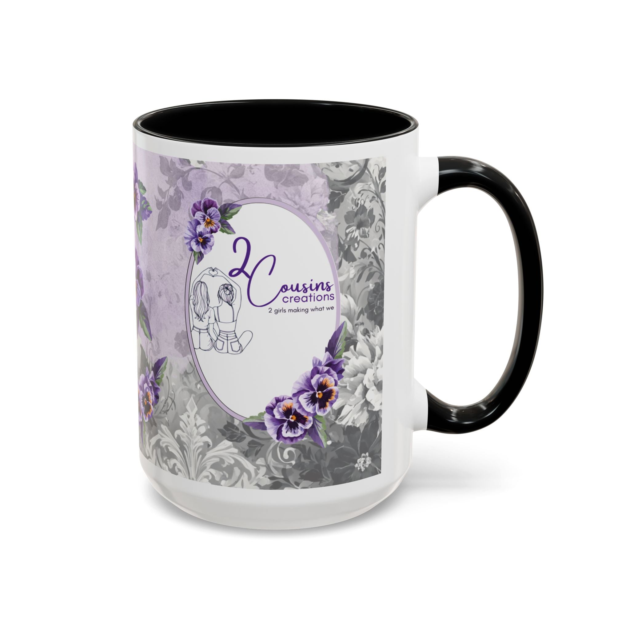 2 Cousins Creations Logo Floral Accent Coffee Mug — 15oz