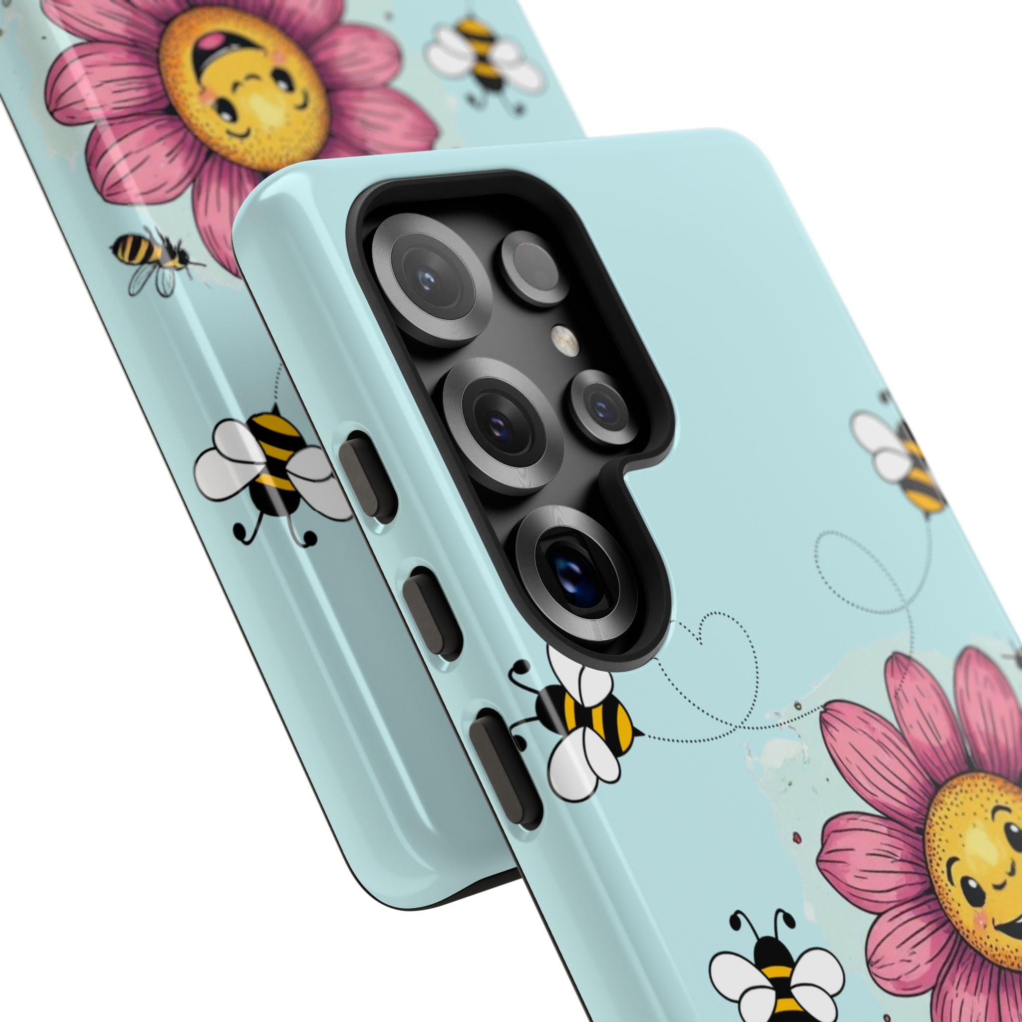 Cute Bee & Smiley Flower Phone Case — Floral Garden Protective Cover