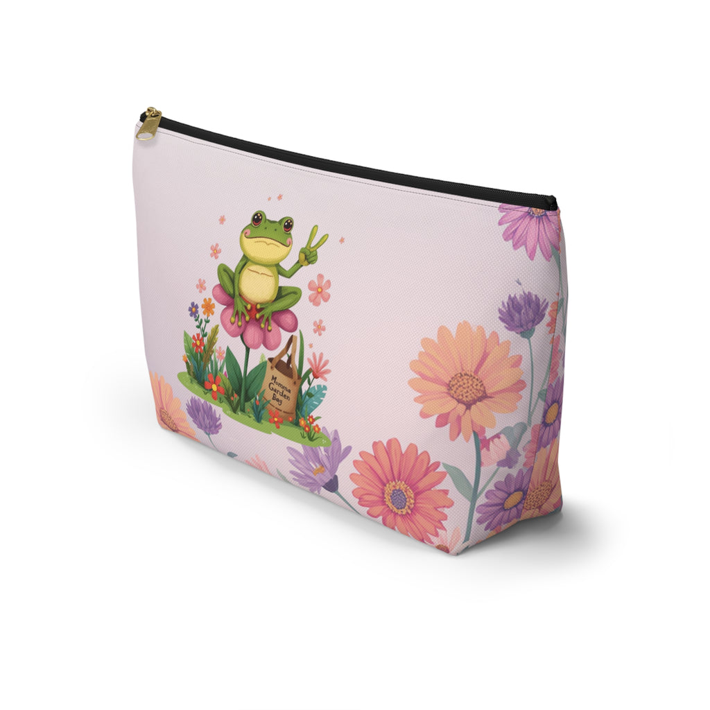 Frog in Bloom "Momma's Garden Bag" Floral Accessory Pouch — Cute Zippered Bag with T‑Bottom