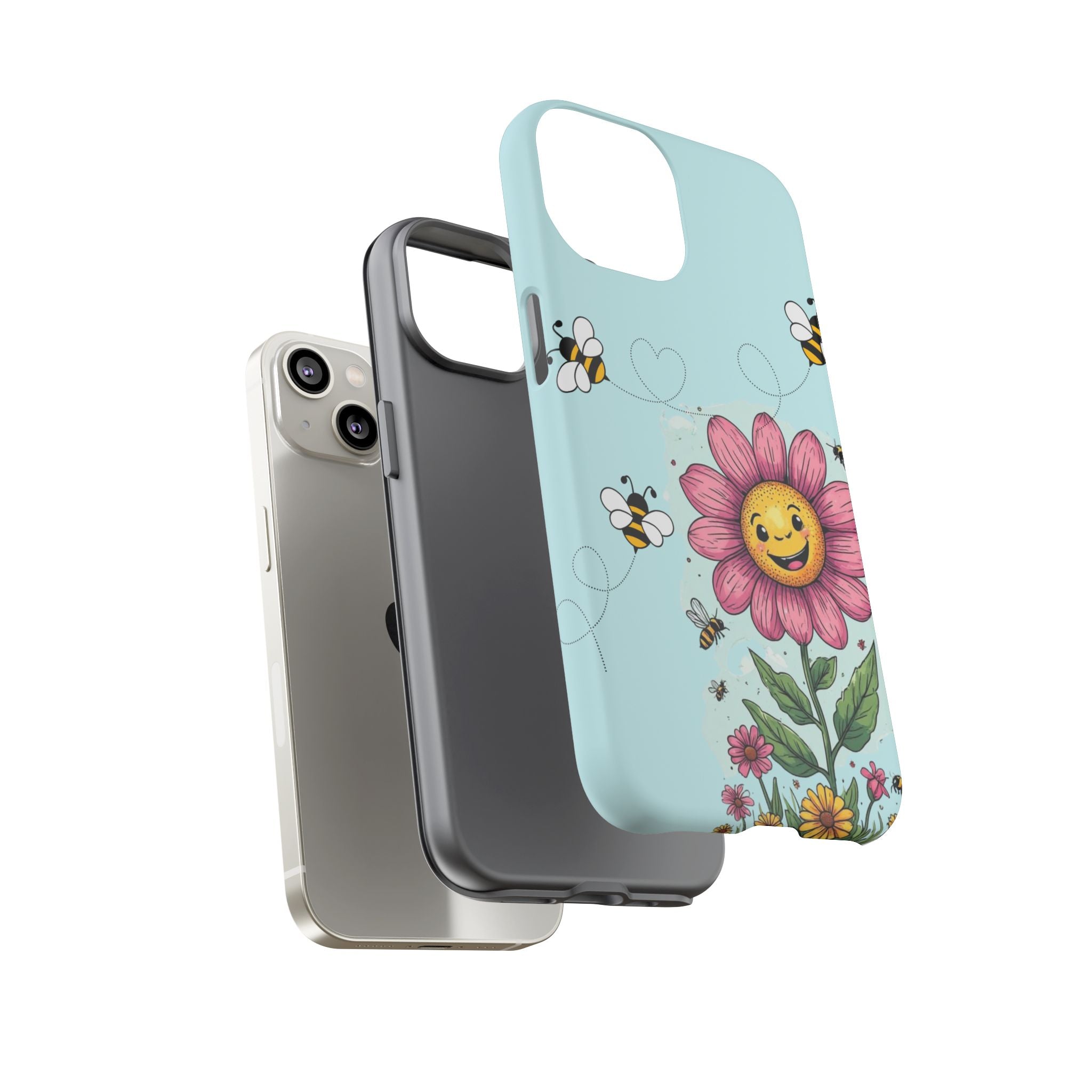 Cute Bee & Smiley Flower Phone Case — Floral Garden Protective Cover
