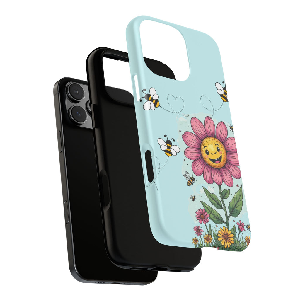 Cute Bee & Smiley Flower Phone Case — Floral Garden Protective Cover