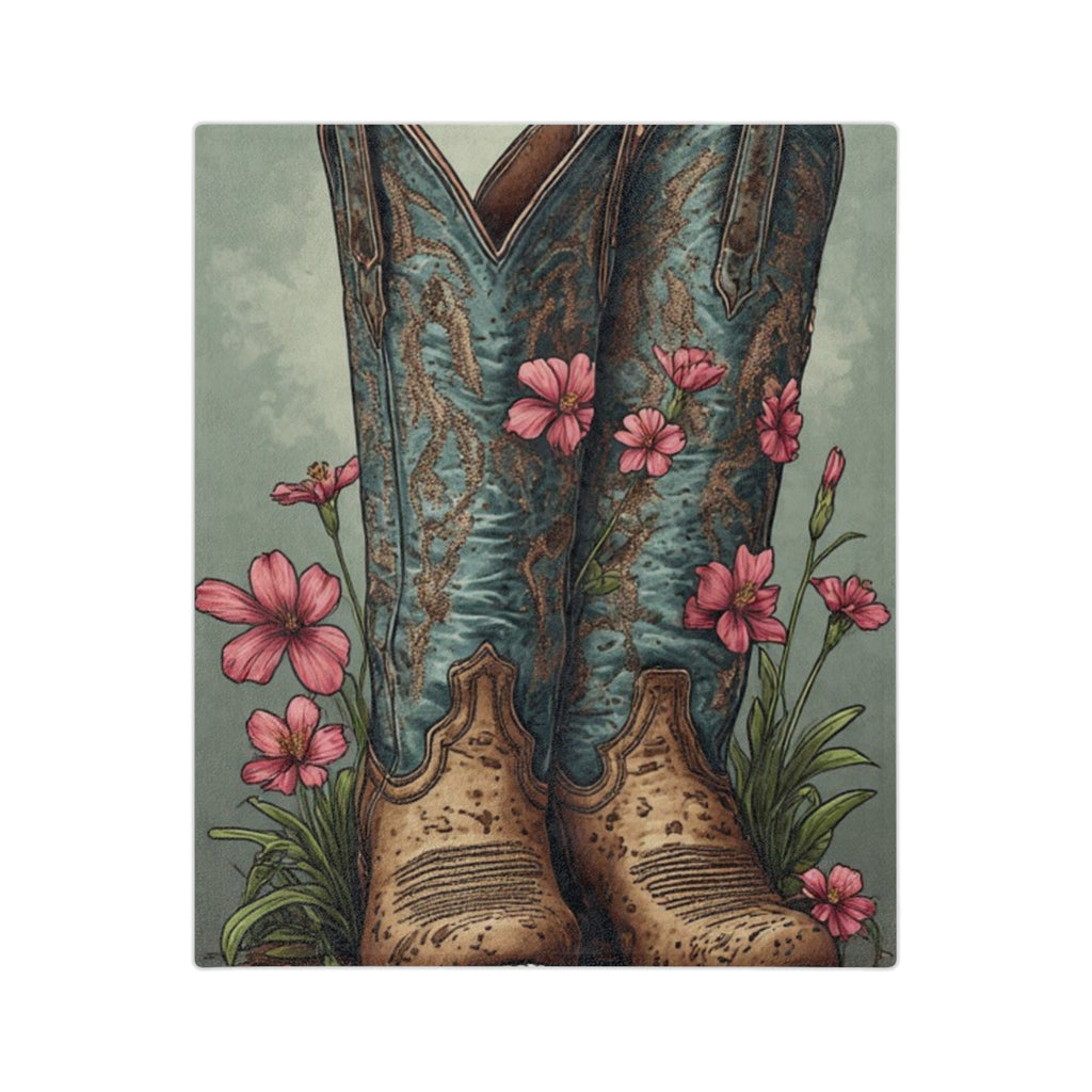 Cowboy Boots Floral Velveteen Blanket