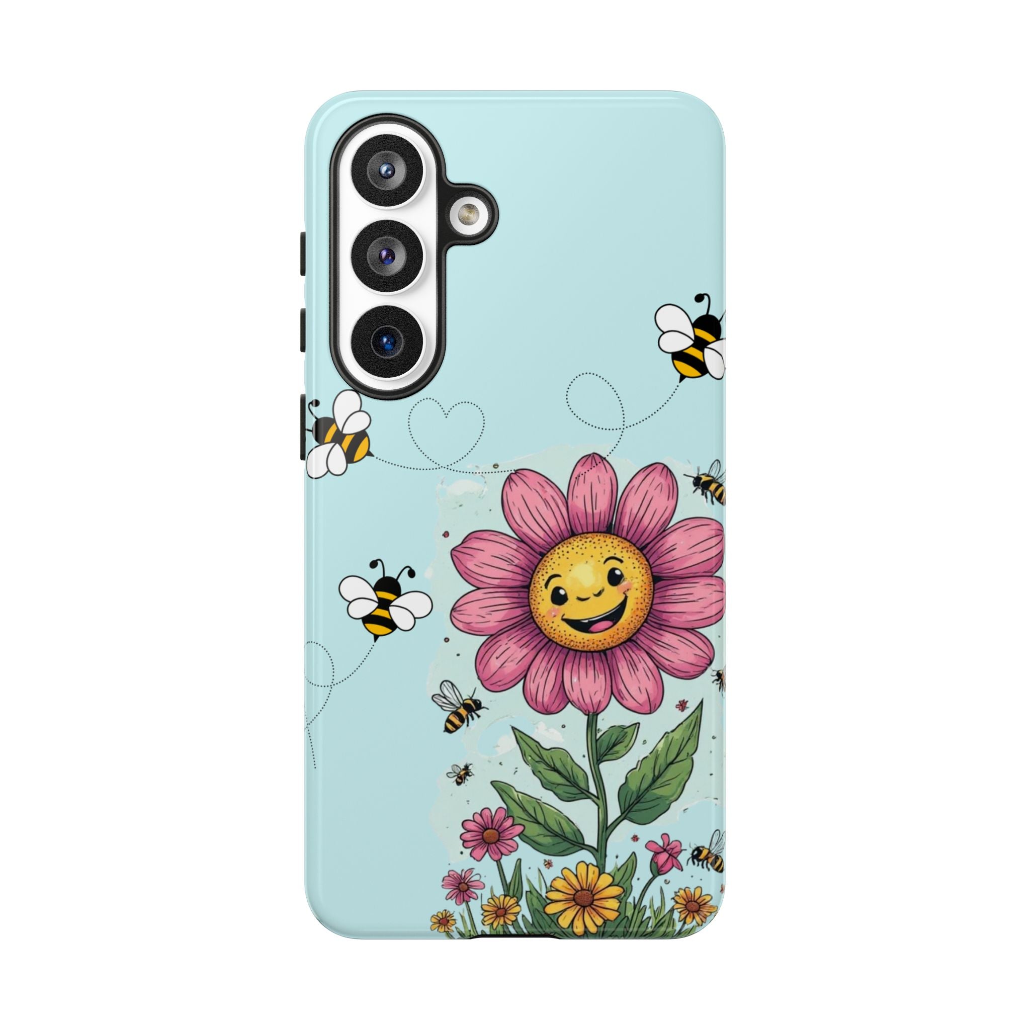Cute Bee & Smiley Flower Phone Case — Floral Garden Protective Cover